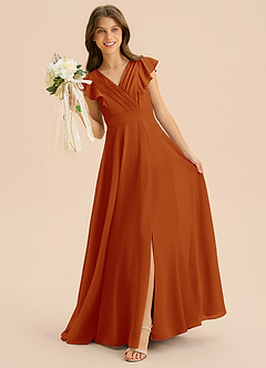 Azazie Anysa Junior Robe Trapèze en Mousseline de soie Rayé Paprika image3