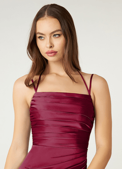 Azazie Desi Bridesmaid Dresses Burgundy Sheath Halter Corset Stretch Satin Dress image6