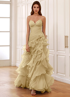 Christabelle Gold Corset Rhinestone Sheer Lace Prom Dress image4
