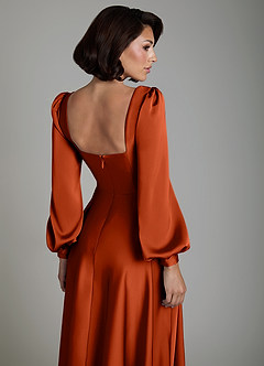 Azazie Solana Brautjungfernkleider A-Linie Langarm Stretch-Satin Kleid Paprika image4
