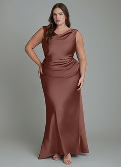 Azazie Kieryn Vestidos de damas de honor Vestido Expresado de Satén Elástico de Corte Sirena con Plisado image7