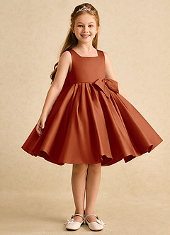 Azazie Jessie vestidos de niña de las flores Vestido de Pimenton de Satin Mate de Corte En A con Lazo image4