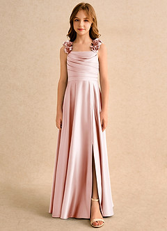 Azazie Rosita Junior Formal Flower Girl Dresses Blushing Pink A-Line Pleated Matte Satin Dress image3