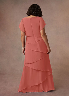 Azazie OHara Mother of the Bride Dresses Salmon Pink A-Line V-Neck Chiffon Dress image14