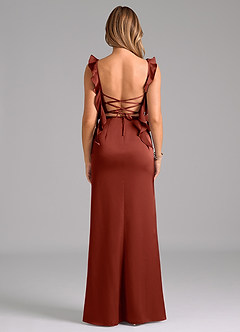 Azazie Jessamine Bridesmaid Dresses Terracotta A-Line Corset Stretch Satin Dress image6