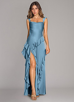 Azazie Sloane Bridesmaid Dresses Steel Blue A-Line Sweetheart Neckline Stretch Satin Dress image1