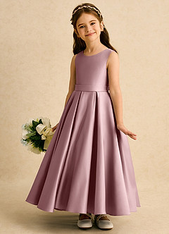 Azazie Mapel Flower Girl Dresses Dusty Rose Ball-Gown Pleated Matte Satin Dress image2