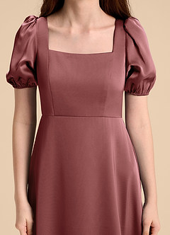 Azazie Briar Junior Vestido de Amatista de Satén Elástico de Corte en A con Lazo image8