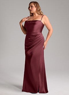 Azazie Leonis Bridesmaid Dresses Merlot Mermaid Pleated Stretch Satin Convertible Dress image13