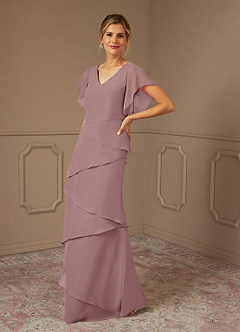 Azazie OHara Abiti per la Madre della Sposa Abito A-Line in Chiffon con Scollo a V Rosa Polverosa image4