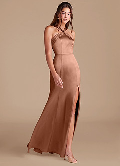 Azazie Rue Abiti da Damigella Abito Sirena in Raso Metallizzato Plissettato Bronzo image4