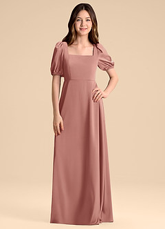 Azazie Briar Junior Vestido de Rosetón de Satén Elástico de Corte en A con Lazo image3