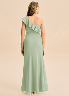 Azazie Alissa Junior Vestido de Salvia Polvorienta de Gasa de Corte en A con Volante image6