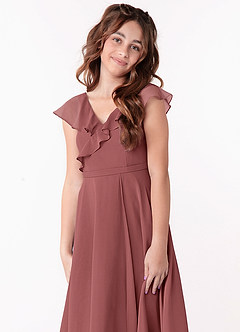 Azazie Posie Junior Amethyst A-Line Ruched Chiffon Dress image6