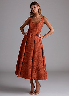 Azazie Amalie Bridesmaid Dresses Auburn A-Line Pleated Floral Burnout Dress image1
