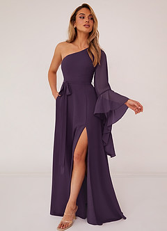 Barbie ♥ Azazie Bridesmaid Dresses Plum A-Line Long Sleeve Chiffon Dress image3