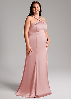 Azazie Rue Bridesmaid Dresses Powder Pink Mermaid Pleated Stretch Satin Dress image12