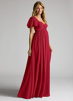 Azazie Madisynn Maternity Bridesmaid Dresses Bow Chiffon Floor-Length Dress image3