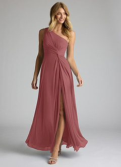 Azazie Brooke Bridesmaid Dresses Amethyst A-Line One Shoulder Mesh Dress image2