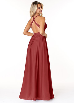 Azazie Ashia Bridesmaid Dresses Rust A-Line Pleated Chiffon Dress image2