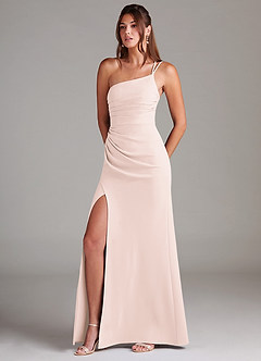 Azazie Eren Bridesmaid Dresses Blushing Pink Sheath One Shoulder Stretch Crepe Dress image1