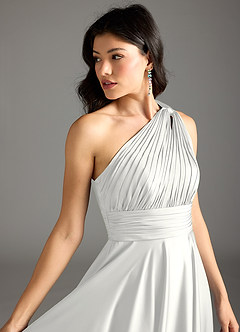 Azazie Charlize Abiti da Damigella Abito A-Line in Raso Elasticizzato Monospalla Bianco image7