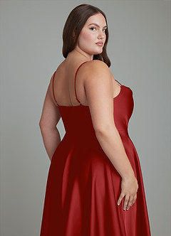 Azazie Elle Bridesmaid Dresses Pomegranate A-Line Pleated Stretch Satin Dress image15