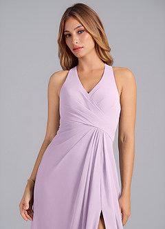 Azazie Dorota Bridesmaid Dresses Frosted Lilac A-Line Pleated Chiffon Dress image6