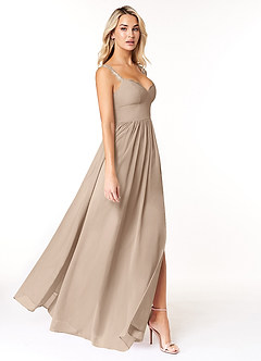 Azazie Cleobella Bridesmaid Dresses Taupe A-Line Sweetheart Lace Chiffon Dress image3