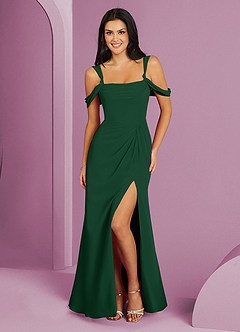 Barbie ♥ Azazie Robes de demoiselle d'honneur Robe Trapèze en Mousseline de soie Épaule décolletée Vert Foncé image8