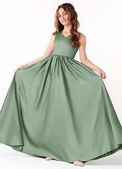 Azazie Hathaway Junior Vestido de Matcha de Satén Elástico de Corte En A con Lazo image2