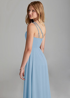 Azazie Maron Junior Powder Blue A-Line Pleated Stretch Satin Dress image2