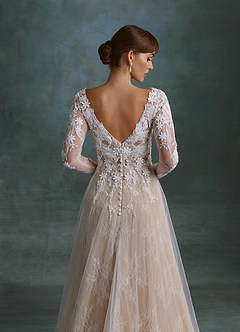 Azazie Leila Wedding Dresses Diamond White Nude A-Line V-Neck Sequins Tulle Dress image6