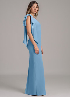 Azazie Capri Bridesmaid Dresses Steel Blue A-Line One Shoulder Chiffon Dress image3