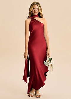 Azazie Briony Junior Etui Plissee Stretch-Satin Kleid Granatapfelrot image5