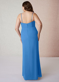 Azazie Tayla Vestidos de damas de honor Vestido de Azul Grisaceo de Gasa de Corte Recto con Escote Cuadrado image7