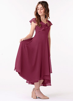 Azazie Posie Junior Mulberry A-Line Ruched Chiffon Dress image3
