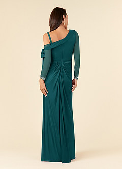 Azazie Marna Mother of the Bride Dresses Peacock Sheath One Shoulder Mesh Dress image2