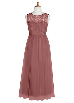 Azazie Georgette Junior Abito A-Line in Tulle Pizzo Rosa Del Deserto image8