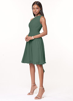 Azazie Katrina Abiti da Damigella Abito A-Line in Chiffon Monospalla Muschio Marino image3