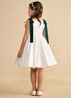 Azazie Stacie Jurken voor bloemenmeisjes A-Lijn Jurk van Mat Satijn Boog Ivoor Pijnboom image5