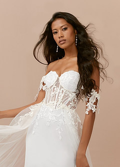 Azazie Evergarden Probar vestidos en casa Vestido de Diamante Blanco de Tul de Corte en A con Lentejuela image7