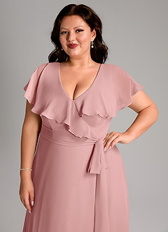 Azazie Lainey Bridesmaid Dresses Dusty Rose A-Line with Pockets Chiffon Dress image6