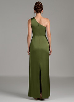 Azazie Zahira Bridesmaid Dresses Olive Sheath One Shoulder Stretch Satin Dress image2