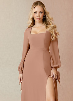 Azazie Leonia Brautjungfernkleider A-Linie Langarm Chiffon Kleid Champagner Rosa image9