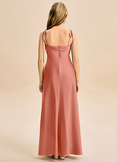 Azazie Willa Junior Vestido Rosa Salmón de Satén Elástico de Corte Sirena con Lazo image6