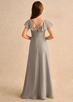 Azazie Nari Girls Formal Blumenmädchenkleider A-Linie mit ärmel Chiffon Kleid Taupe image2