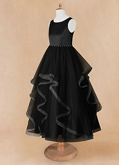 Azazie Sofia Flower Girl Dresses Black A-Line Beaded Tulle Dress image10