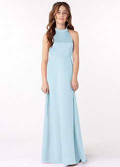 Azazie Laurel Junior Sky Blue A-Line Stretch Satin Dress image1
