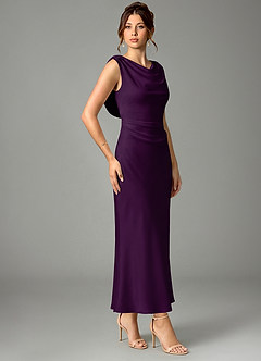 Azazie Kieryn Bridesmaid Dresses Grape Mermaid Pleated Stretch Satin Dress image3